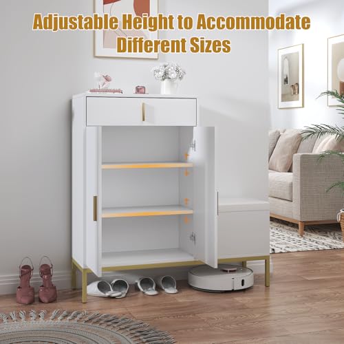 HedoAjim L-Shaped Shoe Storage Cabinet with Bench, Entryway Shoe Cabinet with Drawer, Modern Freestanding Shoes Organizer Cabinet for Entryway Hallway Front Door, White