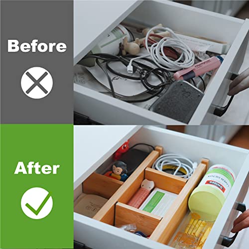 ANTOWIN Bamboo Drawer Dividers Organizers, Drawer Separators Splitter,17-22 inches Long Adjustable Spring-loaded Organizer for Large Utensil, Clothes, Tools Drawers(yellow) - color: yellow