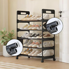 Long Storage Shoe Rack Organizer Sturdy Shoe Shelfs with Wheels Free Standing Shoe Rack for Home and Entryway 5 Tier - 24.0" W Hold 15 Pairs - size: 5 Tier - 24.0"W