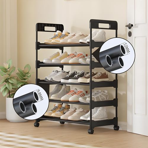 Long Storage Shoe Rack Organizer Cabinet Sturdy Shoe Shelf with Wheels Free Standing Shoe Rack for Home and Entryway 6 Tier - 23.6" W Hold 18 Pairs - size: 6 Tier - 23.6"W