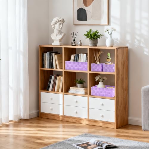 Posprica Woven Storage Baskets for Organizing, Small Black Baskets Cube Bin Container Tote Organizer Divider for Drawer, Closet, Shelf, Dresser, Set of 4(Purple) - color: Purple-4