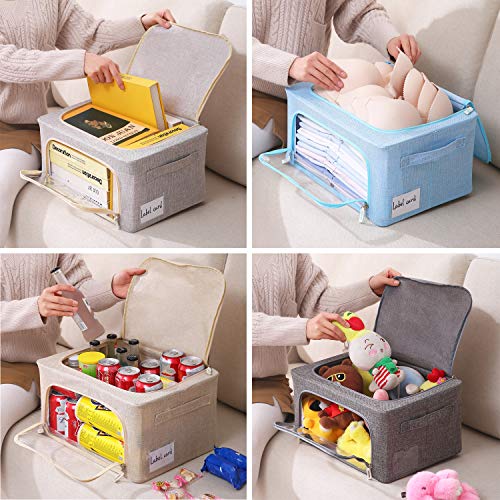 CYhom 3Pack Foldable Storage Bins - Frame Storage Box Linen Fabric Stackable Clothes Container Organizer with Clear Window & Carry Handles Large Capacity (Small-22L, Beige) - color: Beige, size: Small-22L