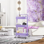 3 Tier Rolling Storage Cart, Metal Rolling Utility Cart with Wheels, Multifunctional Sturdy Organizer for Snack Cart, Craft Art Supplies, Kitchen, Bathroom, Office, Nursery Diaper - color: Purple