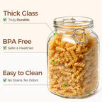 ComSaf Set of 3 Square Glass Jars with Airtight Lids (51 Oz), Wire Clamp Canisters for Pickling, Kombucha & Bulk Food, Wide Mouth Canning Jars for Space Saving Kitchen & Pantry Organization - size: 51oz*3