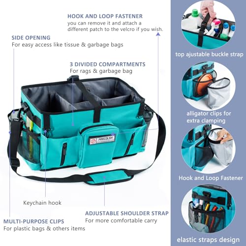 Large Cleaning Supplies Organizer-Cleaning Caddy Organizer With Handles & Shoulder Strap-Cleaning Bags for Cleaning Suppliers-Housekeepers Wearable Cleaning Tote 2023 Upgraded, Teal - color: Teal