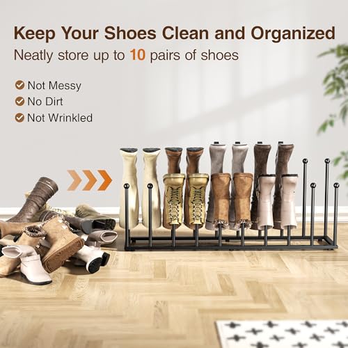 pickpiff Free Standing Shoe Racks - Black Metal Boot Rack Organizer Tall Boots for Dorm Room, Closet, Entryway, Bedroom, Patio Outdoor, Hallway, Black, Shoe Storage Fit for 10 Pairs - color: Black, size: Extra Large for 10 Pairs