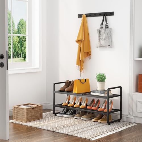 SNTD Shoe Rack - Expandable Shoe Organizer for Closet, Adjustable Metal Shoe Shelf Storage, Stackable Long Shoe Stand Holder for Garage, Entryway, Door Entrance (Black, 2-Tier) - color: Black, size: 2-Tier