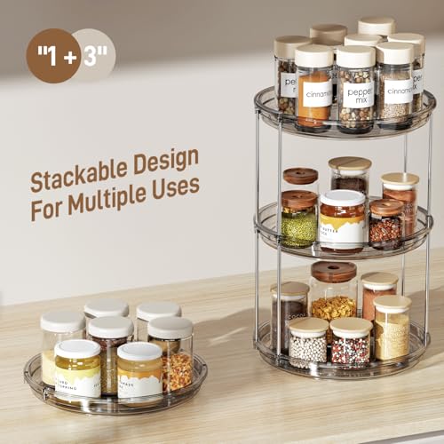 LAMU 2 Pack 2 Tier Lazy Susan Turntable Organizer 9.25'' Rotating Spice Rack Organization for Cabinet, Kitchen, Pantry, Countertop, Bathroom, Vanity, Medicine Cabinet Organizer, Grey - color: Gray, size: 9.25in 2Pack
