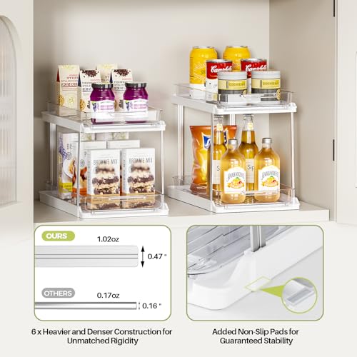 Delamu 2-Tier Bathroom Under Sink Organizers and Storage, Pull Out Cabinet Drawers with Anti-Slip Design, Multi-Purpose Storage for Kitchen, Pantry, Bathroom & Home Organization, White, 1 Pack - color: White