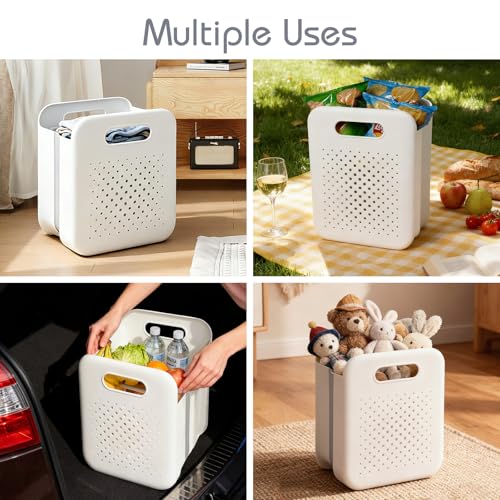 Goderewild Small Collapsible Laundry Basket, Space-Saving Wall-Mounted Hamper with Detachable Mini-Basket, Portable Hanging Organizer for Clothes, Underwear Socks. (White) - size: S+Mini-Basket