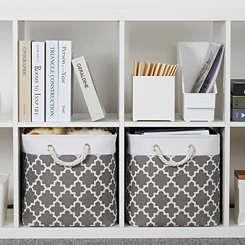 Bidtakay Large Fabric Storage Basket Set of 2 Collapsible Rectangle Basket for Shelves 16" X 11.8" X 11.8" Decorative Organizer Bins for Clothes Toys(White&Quatrefoil Grey) - color: Grey Quatrefoil, size: 2 Pack-L-16x11.8x11.8 In