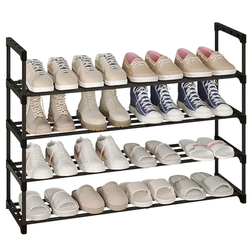Calmootey 4-Tier Shoe Rack, Tall Large Capacity 20 Pairs Shoes Storage Organizer, Stackable Wide Shoe Shelf for Entryway, Hallway, Black - size: 4-Tier