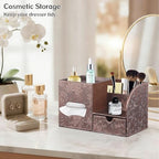 Square Tissue Box Cover with Drawer Storage and Tray on Top, PU Leather Tissues Cube Boxes Holder, Modern Nightstand Organizer Caddy, Remote Control Holder for Bathroom, Bedside, Office, Home - color: Archaize