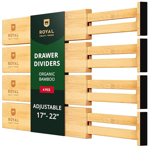 ROYAL CRAFT WOOD Adjustable Bamboo Drawer Dividers Organizers (17-22") - Multipurpose Storage Boxes 5 pcs