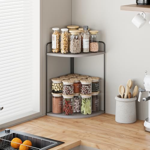 Forest Angle Bathroom Counter Organizer,Countertop Organizer,Vanity Organizers,Bathroom Storage,Bathroom Sink Caddy,Counter Shelf,Corner Counter,Corner Shelves(Black-Grey) - color: Black-grey 2 Tier