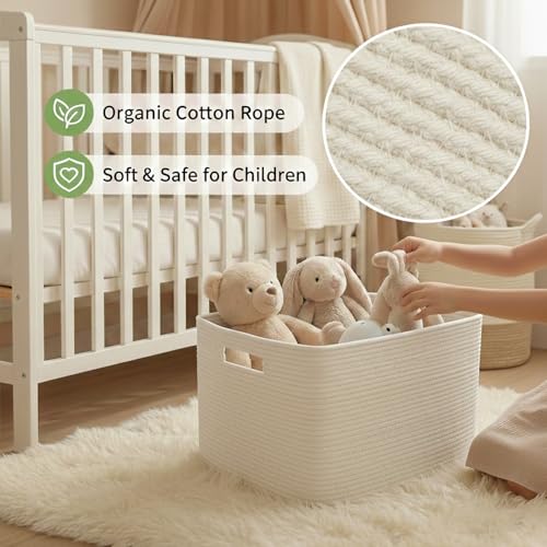 JMvicyroam Woven Blanket Basket,65L Large Storage Bin for Blankets Toys Clothes,Decorative Rope Basket for Living Room Bedroom with Handles, White - color: White, size: 65L
