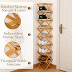 Foldable Shoe Rack, Tier No-Assembly Bamboo Rack, 2026 New Portable Bamboo Corner Shoe Rack, Multifunctional Narrow Shoe Shelf for Entryway, Closet, Corner, Bedroom (5 Layers)
