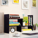 Hossejoy Desk Shelf, Adjustable Desktop Storage Organizer, Wood Display Shelf Rack, Office Supplies Desk Organizer, Black - color: Black