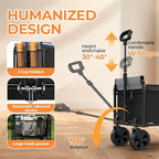 3-in-1 Portable Collapsible Wagon, Foldable Cart with Removable Side, Utility Groceries Wagon Cart for Dogs Pets Shopping Camping Beach Sports Gardeing Fishing, Black - size: 120L