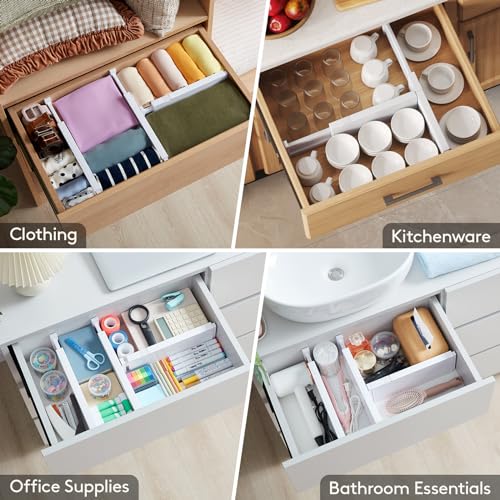 Lifewit 5 Pack 4" High Drawer Dividers 28-43.5cm/11-17" Adjustable Drawer Organizer for Clothes/Utensils, Expandable Drawer Separator in Dresser/Kitchen/Bedroom/Office Organization & Storage White - size: 4"H, 11-17"L