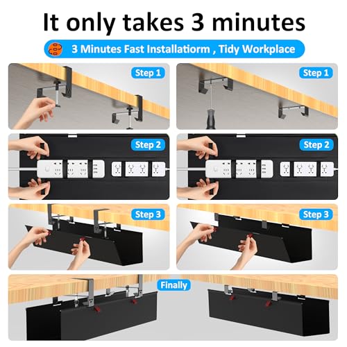 Under Desk Cable Management Tray - Under Desk Cord Management - Clamp/Screw Mount - Fabric Wire Management - Cable Raceways Tray Cord Hiders for Office/Home (Black, 35.8"×5.6") - color: Black, size: 35.8"×5.6"