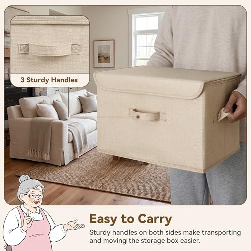GRANNY SAYS Stoarge Basket with Lid, Decorative Storage Boxes, Closet Storage Bins for Clothes, Collapsible Stackable Organization, Khaki, 2-Pack - color: Khaki, size: Large-2 Pack