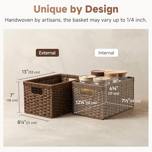 StorageWorks Round Paper Rope Storage Baskets, Rectangular Wicker Baskets with Built-in Handles, Medium, 2-Pack - color: Dark Brown (Paper Rope), size: 2x 13¼"L x 8¼"W x 7"H
