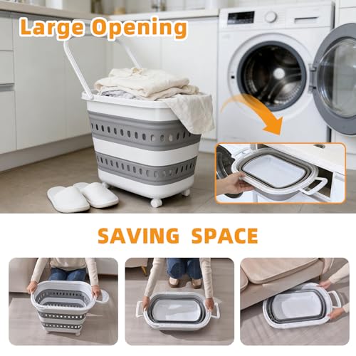 50L Collapsible Plastic Laundry Basket Hamper with Wheels, Foldable Laundry Basket with Handles, Pop Up Storage Container Organizer for Washing Storage - style: 50L Wheel