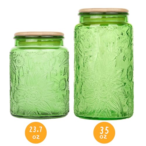Custde Glass Storage Jars With Airtight Lid, 35oz Canister For Kitchen Counter with Bamboo Lid, brown sugar, candy, coffee, cookie, salt, tea,pantry cute Jar (Green, 35 fl oz) - color: Green, size: 35 fl oz