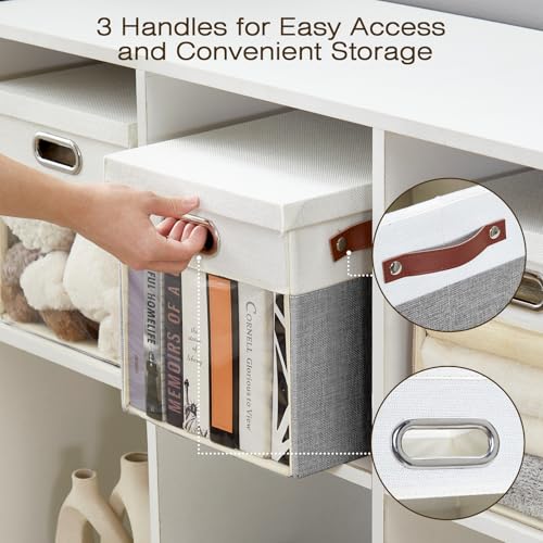 Ultra Thick Fabric Storage Cubes with Lids & Windows, 11-Inch Foldable Closet Storage Bins with 3 Handles, Home Decorative Boxes for Bedroom, Living Room, Dorm, Office (Gray & White) - color: Gray&White, size: 11"L x 11"W x 11"H