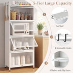 Giantex 5-Tier Kitchen Storage Cabinet, Mobile Microwave Stand with Flip-up PC Doors, Freestanding Kitchen Bakers Rack with 4 Rolling Casters, for Dining Room, Living Room and Study (White) - color: White