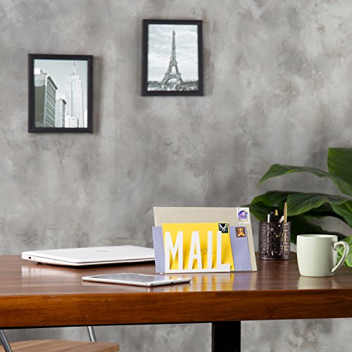MyGift Mail Holder Organizer Countertop Modern Metal White with Cutout MAIL Lettering Design, Office Desktop Envelope and Document Storage Rack - color: White