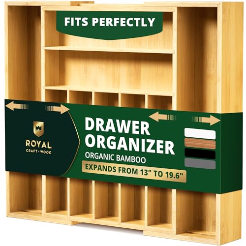 ROYAL CRAFT WOOD Luxury Bamboo Kitchen Drawer Organizer - Silverware Organizer, Utensil Holder & Cutlery Tray Drawer Dividers for Flatware (9 Slot, Natural) - color: Natural, size: 9 Slot
