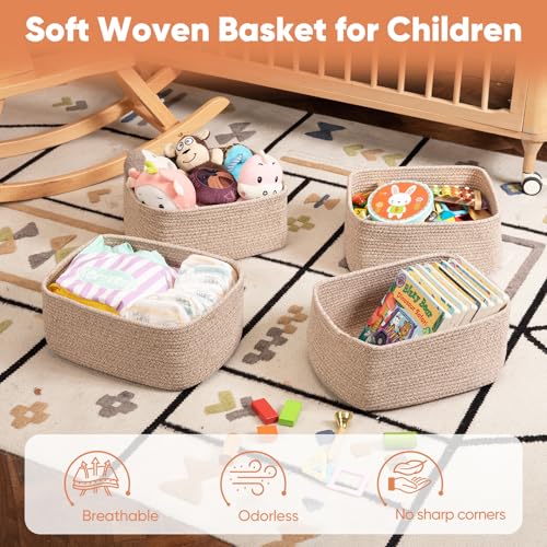 OIAHOMY 4 Pack 14.17*11.02*6.3IN Storage Baskets for Organizing Shelves, Woven Rope Baskets for Organizing Books, Clothes, Decorative Basket for Living Room, Nursery, Bedroom, Gift Basket, Brown - color: Brown