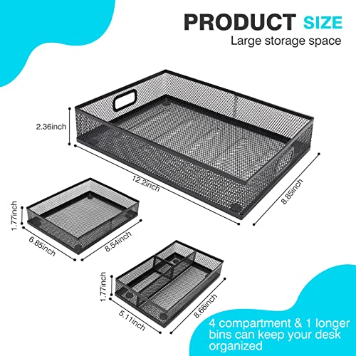 Office Drawer Organizer 3 Pack, Office Supplies Desk, Black Mesh Drawer Organizer Hold Pens & A4 Sized File, 12 x 9 Inches Visit the Store - style: 3 PACK