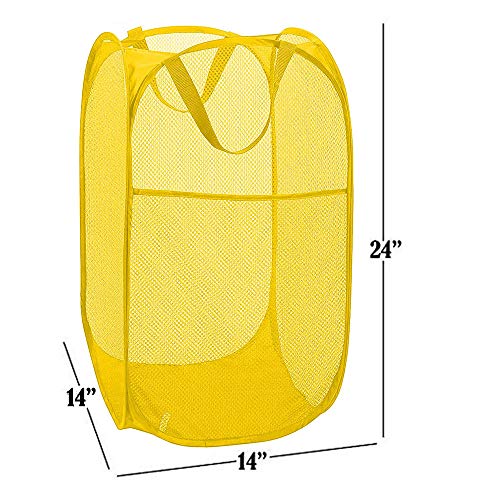 Mesh Pop up Laundry Hamper, Foldable Clothes Hamper Laundry Basket for Rooms, Apartment, College Dorm or Travel, Yellow - color: Yellow