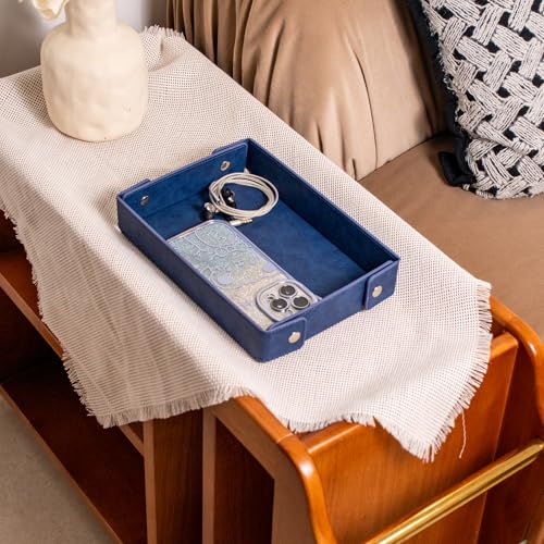 SANQIANWAN PU Leather Valet Tray Small NightStand Bedside Entry Table Trya for Phone Jewelry Glasses Keys and Coins Father's Day Birthday Gifts (Blue) - color: Blue