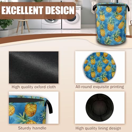 Tropical Hawaii Pineapple Laundry Basket, Laundry Hamper Waterproof Oxford Cloth Tote Collapsible,Clothes Storage Bucket Decorative Toy Organizer For Bathroom Bedroom 16" x 20.8" - color: Tropical Hawaii Pineapple