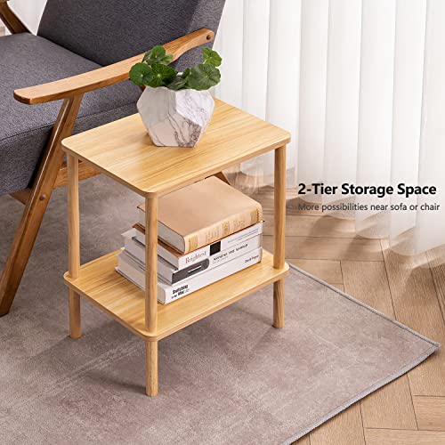 Apicizon 2 Tier End Table, Small Side Table with Solid Wood Legs, Boho Bedside Table with Storage Shelf, Nightstand for Small Spaces, Bedroom, Living Room, Entryway, Farmhouse, Easy Assembly, Natural - color: Natural, size: 1 Set, style: 2 Tier