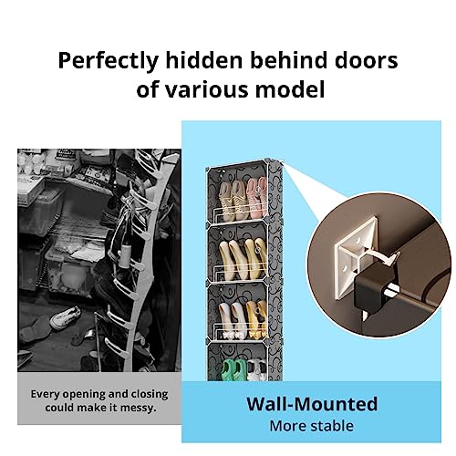 MAGINELS 4-Tier Slim Shoe Rack Organizer and Tall Storage for Closet,Hidden Thin Shoes Cabinet for Small Spaces,Narrow Shelves for Wall Behind Door,Entryway,Black - color: Black, size: 8 pair