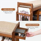 PETKABOO 39.4" Shoe Bench with Coat Rack Hidden Drawer and Side Holder, 2 Tier Entryway Bench with Storage, Bamboo Shoe Rack with Cushion for Entryway Hallway Living Room Bedroom - size: 39.4 in with Hook