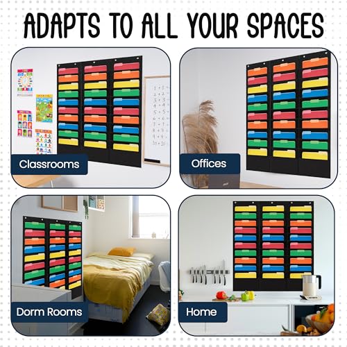 Essex Wares - 30 Pocket File Pocket Chart, Black, 42" Wide x 47" Tall - Versatile Wall Hanging File Folder Organizer for Classroom, Office, Home, and More - Wall Folder Organizer - 30 Pockets - size: 30 Pocket