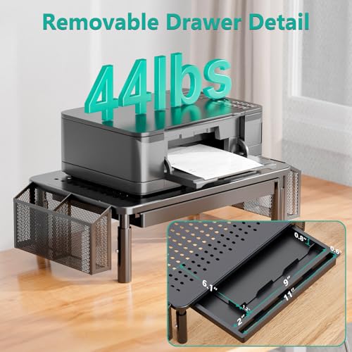 WALI Computer Monitor Stand with Storage, Desk Organizer with Drawer and Pen Holder, Desk Monitor Riser 3 Height Adjustable, Laptop Riser for Computer, Laptop, Printer (STT003DH-B), 1 Pack, Black - color: Black, size: with Drawer and Pen Holder