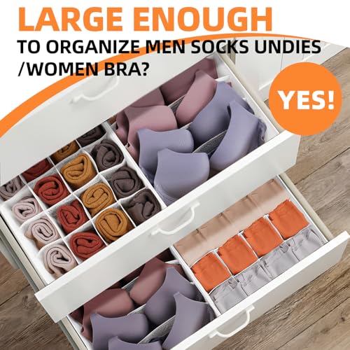 Criusia Drawer Organizer - 6 Set Clothes Organizer for Closet & Bedroom - 90 Cells Bins for Sock, Underwear, Bra, Baby Clothes - Washable & 10xDurable than Non-Woven Fabric (White) - color: White, size: 6 Pack & 90 Cells Full Set