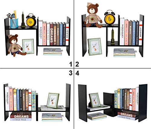 PAG Adjustable Desktop Shelf Wood Small Bookshelf Desk Supplies Organizers and Accessories Storage Display Rack Office Decor, Black - color: Black, size: Style 3