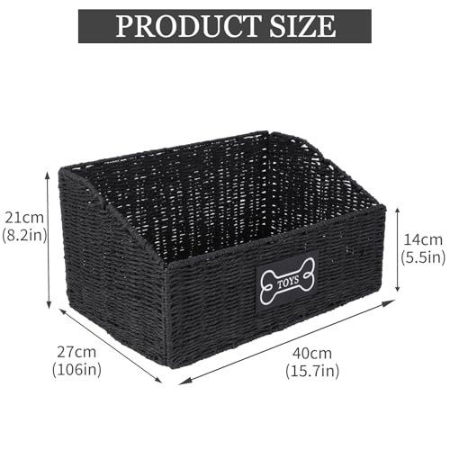 Dog Toy Basket Large Durable Metal Woven Foldable Storage Bin, Living Room Bedroom Entryway Toy Storage Organizer Rustic Trapezoid Pet Basket for Dogs Puppies and Home Floor Corners-Black - color: Black Paper Rope