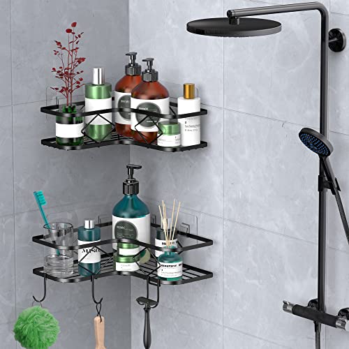 Shower Caddy, 2 Pack Corner Organizer Shelf, Rustproof Wall Mount Shower Storage Rack, No Drilling, 40 lbs Capacity (Glossy Black) - color: Glossy Black