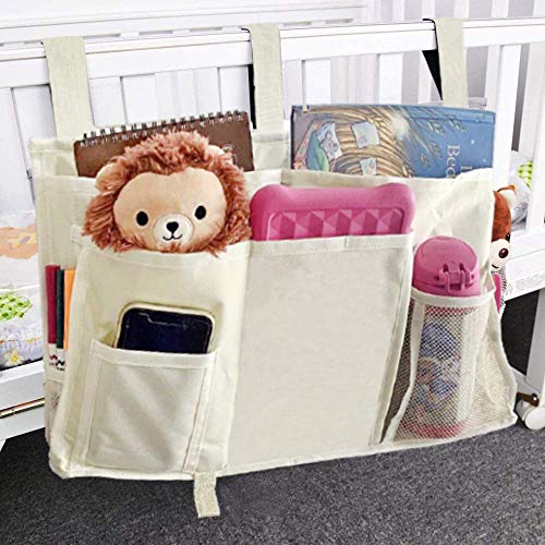 Bunk Bed Organizer - Bedside Storage Caddy with Pocket, Hanging Organizer for Dorm Room, Hospital Bed Rail and More (Cream) - color: White