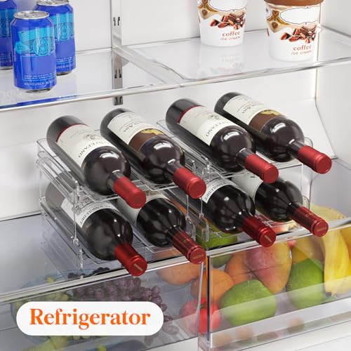 Lifewit Plastic Stackable Wine Rack for refrigerator, Cabinet, Countertop,Wine Bottle Holder, Water Bottle Organizer for Fridge, Pantry, Hold 12 Bottles - color: Clear, size: 12-bottle