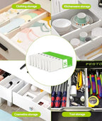 Adjustable Non-Slip Drawer Organizer – Versatile Storage Tray for Kitchen, Wardrobe & Office, 11.6" to 17" Length, Durable ABS & Silicone Base, Easy Assembly